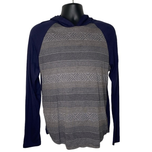 Route 66 Classic Aztec Print Pullover Hoodie (Size:M, Color:Navy-Blue/Gray - Picture 1 of 4